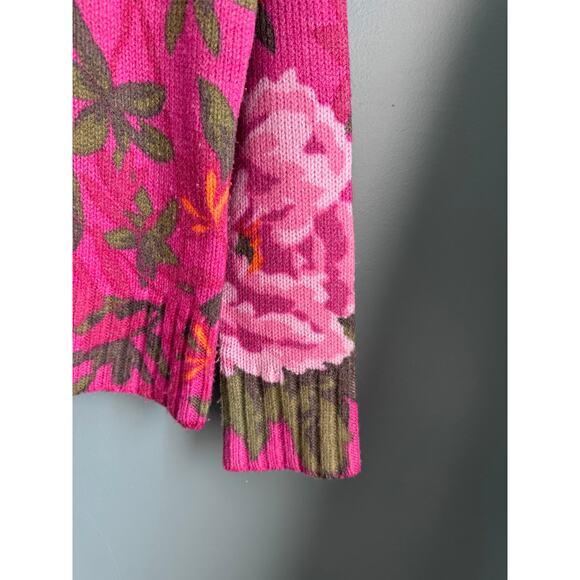 Northern Isles Pink Floral Wool Blend Mock Neck Sweater - Picture 3 of 6